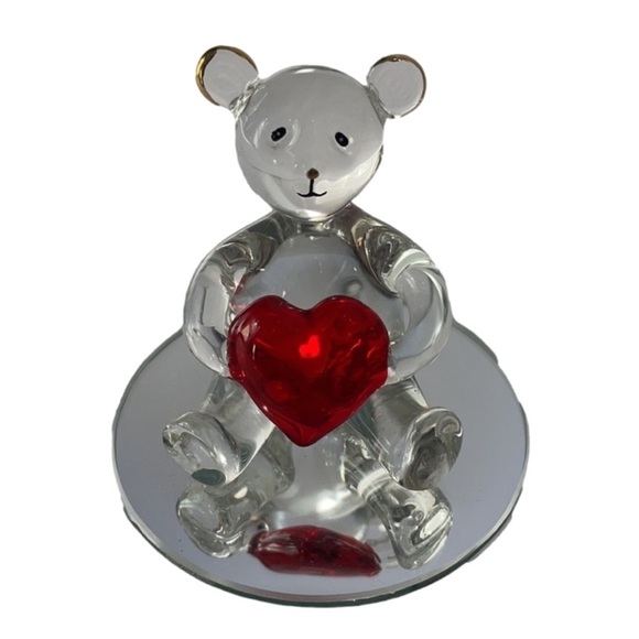 Glass Collection Bear Red Heart 22 K Gold Accents Valentine’s Day - Picture 1 of 9